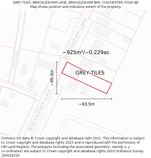 GREY TILES, BRACKLESHAM LANE, BRACKLESHAM BAY, CHICHESTER, PO20 8JF: Plot and title map