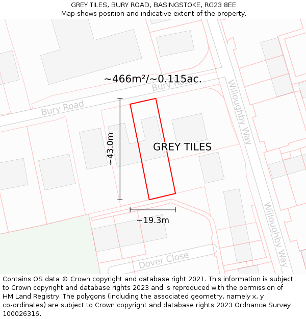 GREY TILES, BURY ROAD, BASINGSTOKE, RG23 8EE: Plot and title map