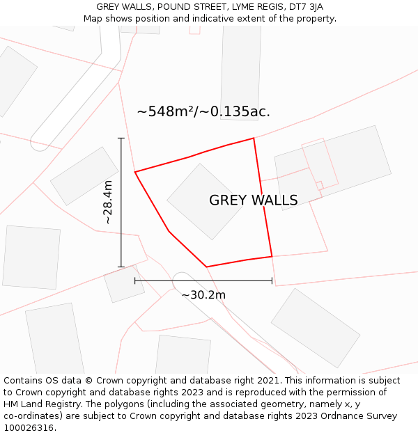 GREY WALLS, POUND STREET, LYME REGIS, DT7 3JA: Plot and title map