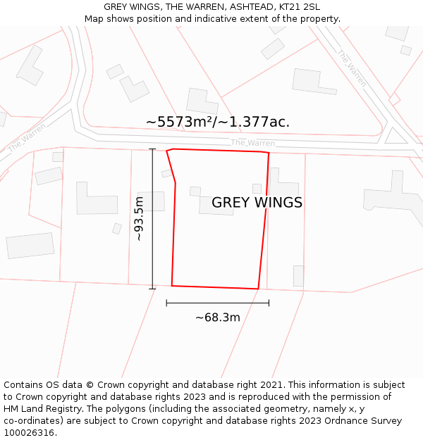 GREY WINGS, THE WARREN, ASHTEAD, KT21 2SL: Plot and title map