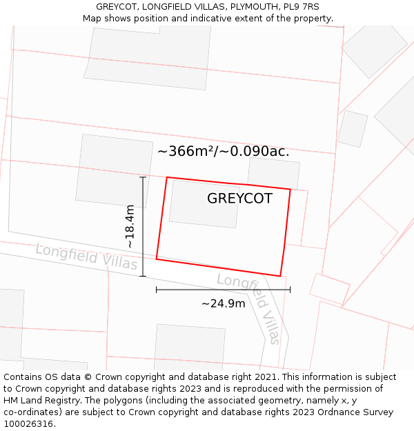 GREYCOT, LONGFIELD VILLAS, PLYMOUTH, PL9 7RS: Plot and title map