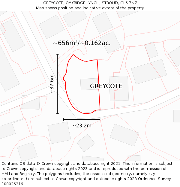 GREYCOTE, OAKRIDGE LYNCH, STROUD, GL6 7NZ: Plot and title map