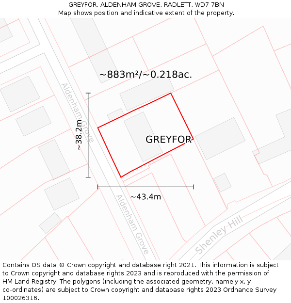 GREYFOR, ALDENHAM GROVE, RADLETT, WD7 7BN: Plot and title map