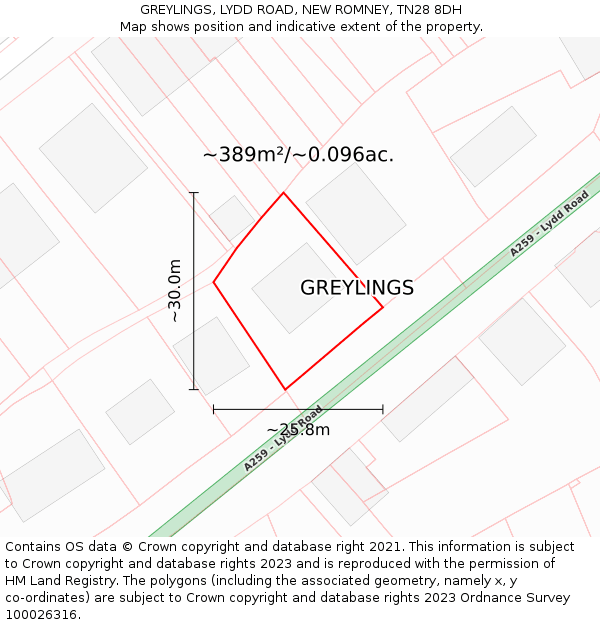 GREYLINGS, LYDD ROAD, NEW ROMNEY, TN28 8DH: Plot and title map