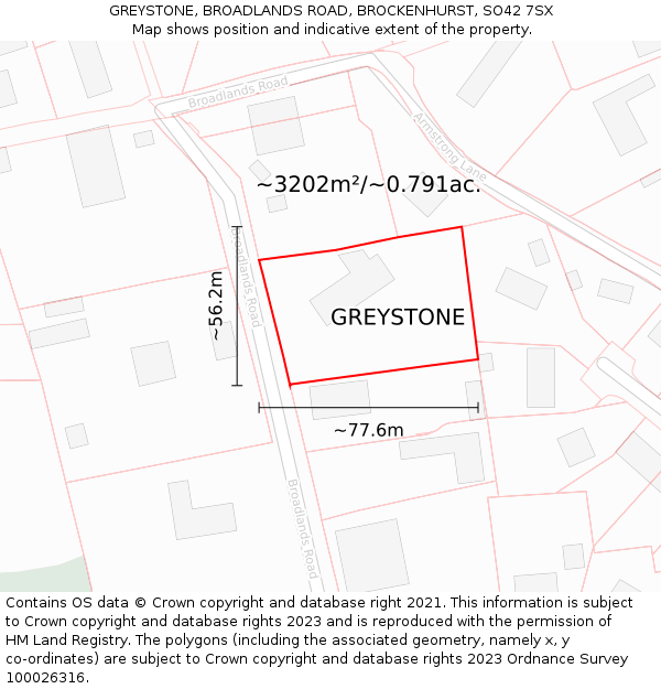 GREYSTONE, BROADLANDS ROAD, BROCKENHURST, SO42 7SX: Plot and title map