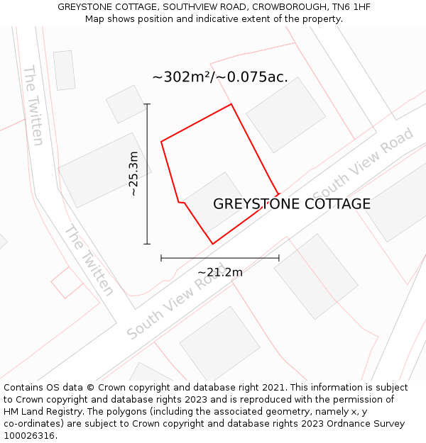 GREYSTONE COTTAGE, SOUTHVIEW ROAD, CROWBOROUGH, TN6 1HF: Plot and title map