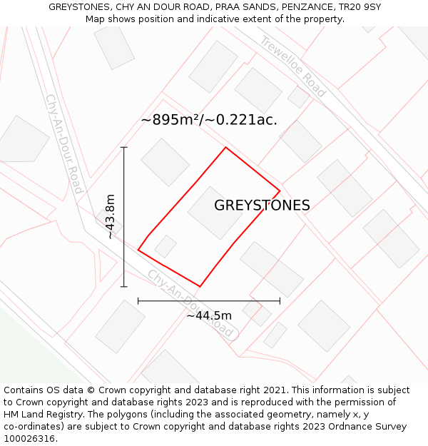 GREYSTONES, CHY AN DOUR ROAD, PRAA SANDS, PENZANCE, TR20 9SY: Plot and title map