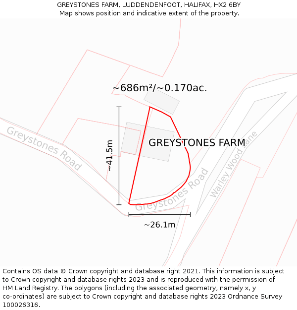GREYSTONES FARM, LUDDENDENFOOT, HALIFAX, HX2 6BY: Plot and title map