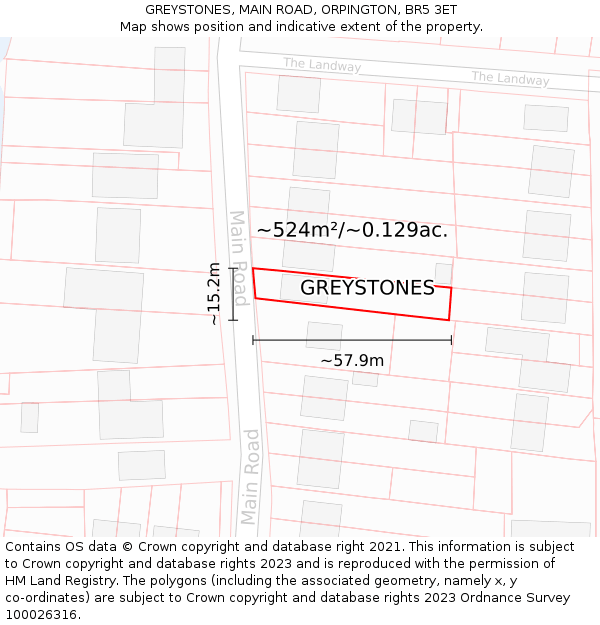 GREYSTONES, MAIN ROAD, ORPINGTON, BR5 3ET: Plot and title map