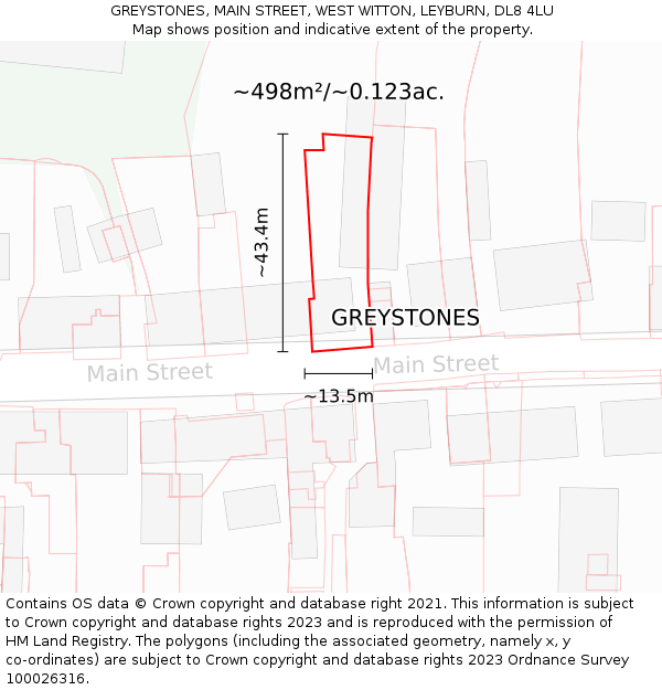 GREYSTONES, MAIN STREET, WEST WITTON, LEYBURN, DL8 4LU: Plot and title map