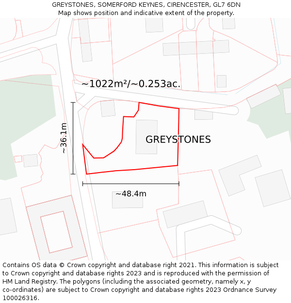 GREYSTONES, SOMERFORD KEYNES, CIRENCESTER, GL7 6DN: Plot and title map