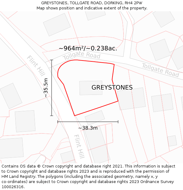 GREYSTONES, TOLLGATE ROAD, DORKING, RH4 2PW: Plot and title map