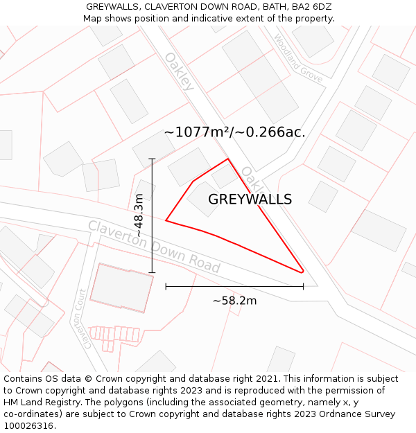 GREYWALLS, CLAVERTON DOWN ROAD, BATH, BA2 6DZ: Plot and title map