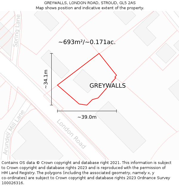 GREYWALLS, LONDON ROAD, STROUD, GL5 2AS: Plot and title map