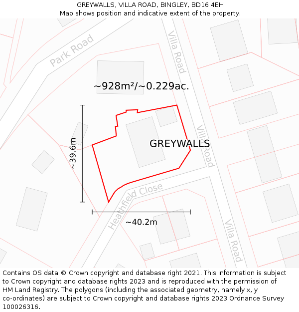 GREYWALLS, VILLA ROAD, BINGLEY, BD16 4EH: Plot and title map