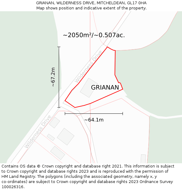 GRIANAN, WILDERNESS DRIVE, MITCHELDEAN, GL17 0HA: Plot and title map