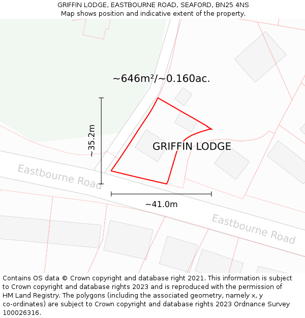 GRIFFIN LODGE, EASTBOURNE ROAD, SEAFORD, BN25 4NS: Plot and title map