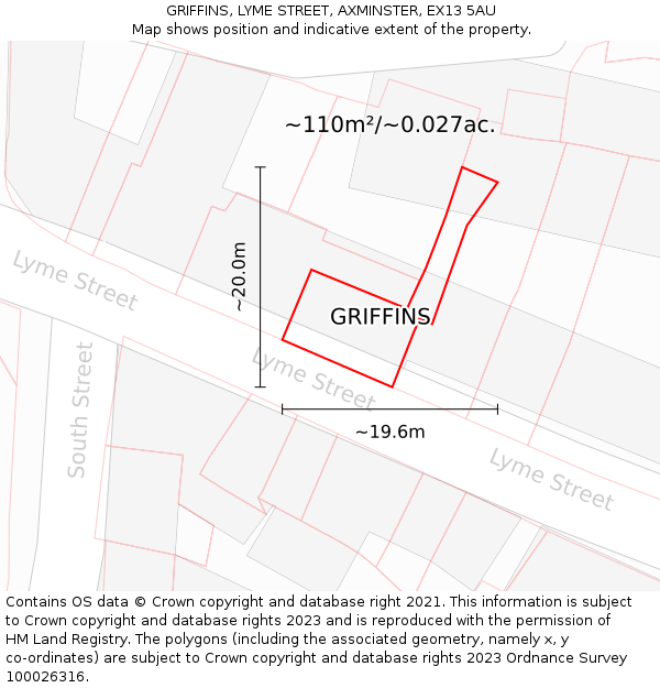 GRIFFINS, LYME STREET, AXMINSTER, EX13 5AU: Plot and title map