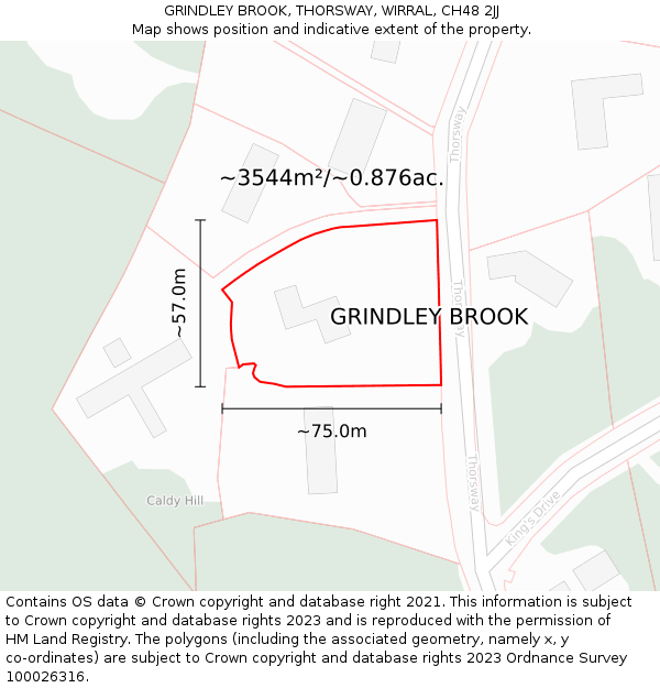 GRINDLEY BROOK, THORSWAY, WIRRAL, CH48 2JJ: Plot and title map