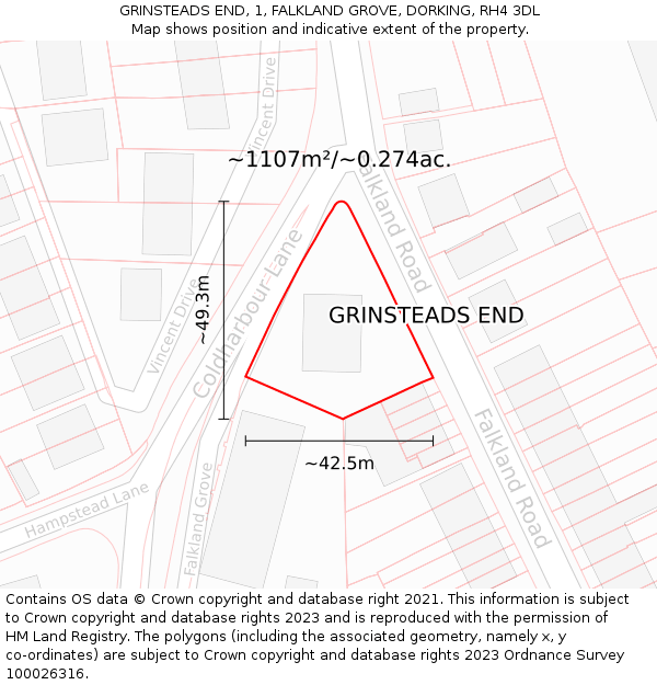GRINSTEADS END, 1, FALKLAND GROVE, DORKING, RH4 3DL: Plot and title map