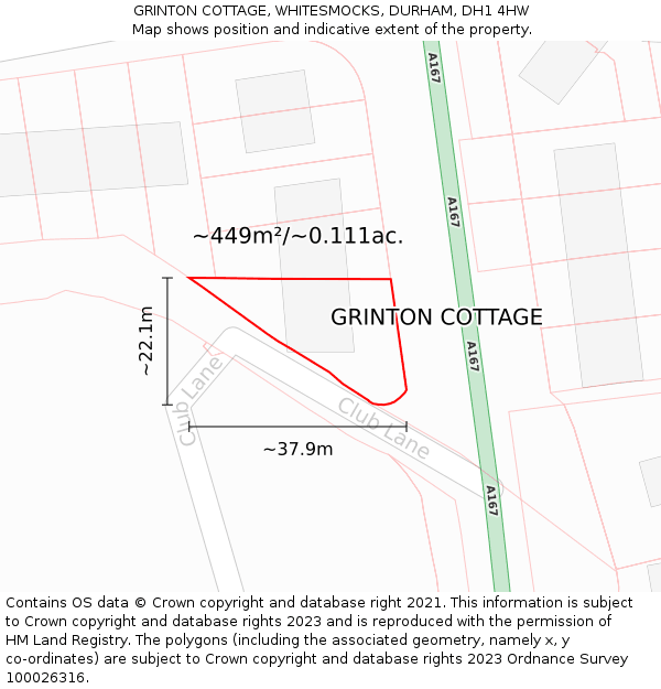 GRINTON COTTAGE, WHITESMOCKS, DURHAM, DH1 4HW: Plot and title map