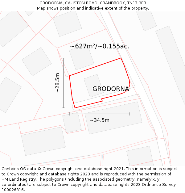 GRODORNA, CAUSTON ROAD, CRANBROOK, TN17 3ER: Plot and title map
