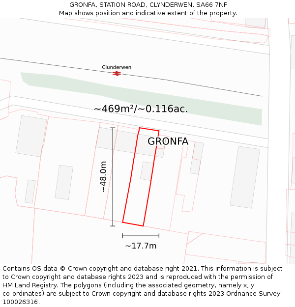 GRONFA, STATION ROAD, CLYNDERWEN, SA66 7NF: Plot and title map