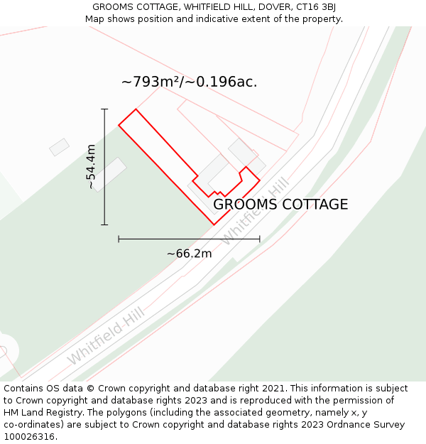 GROOMS COTTAGE, WHITFIELD HILL, DOVER, CT16 3BJ: Plot and title map