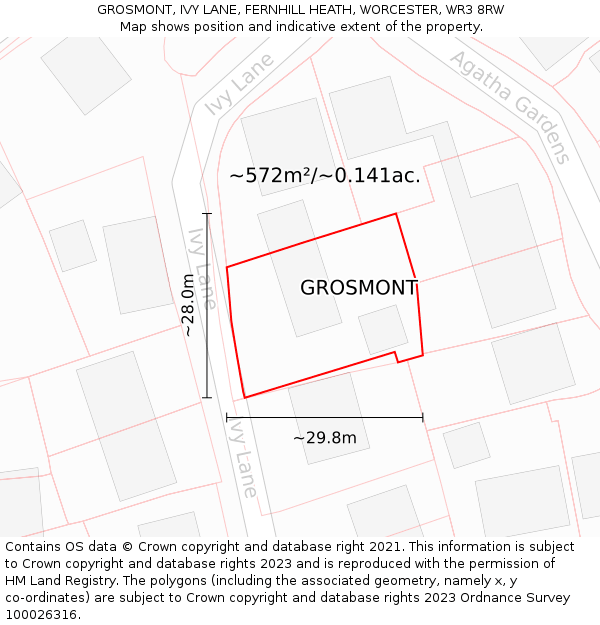 GROSMONT, IVY LANE, FERNHILL HEATH, WORCESTER, WR3 8RW: Plot and title map