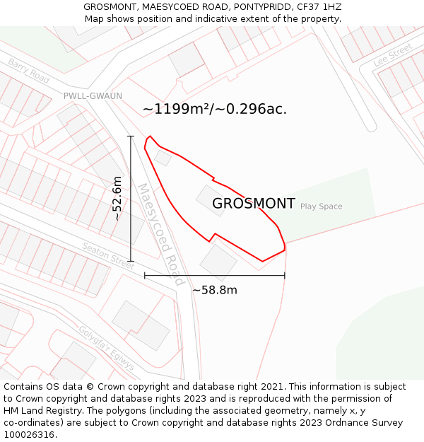 GROSMONT, MAESYCOED ROAD, PONTYPRIDD, CF37 1HZ: Plot and title map