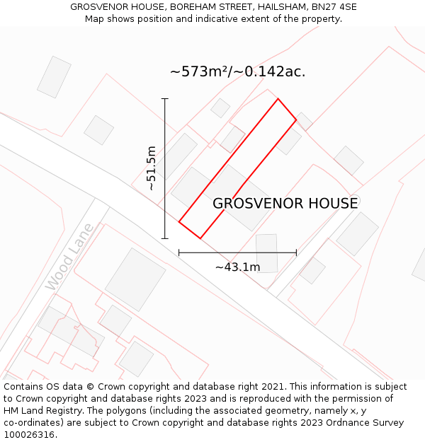 GROSVENOR HOUSE, BOREHAM STREET, HAILSHAM, BN27 4SE: Plot and title map