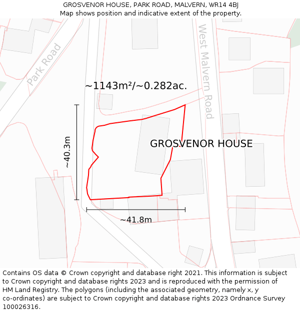 GROSVENOR HOUSE, PARK ROAD, MALVERN, WR14 4BJ: Plot and title map