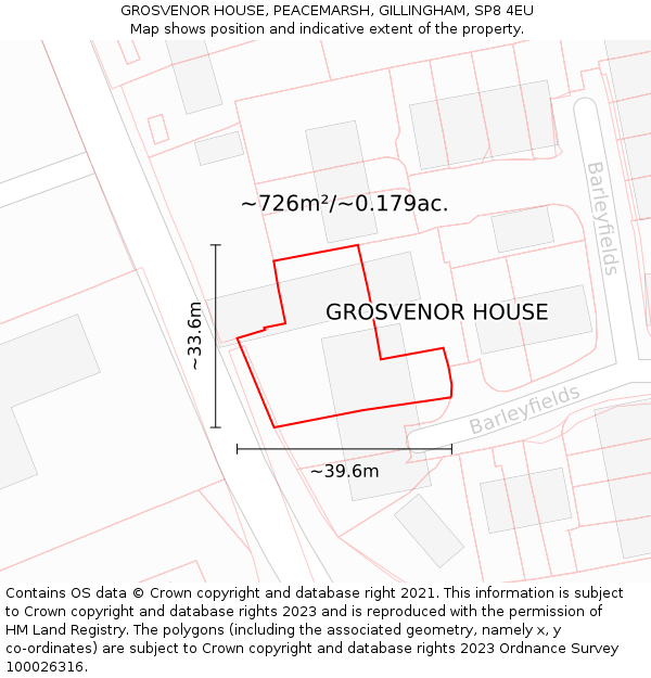 GROSVENOR HOUSE, PEACEMARSH, GILLINGHAM, SP8 4EU: Plot and title map