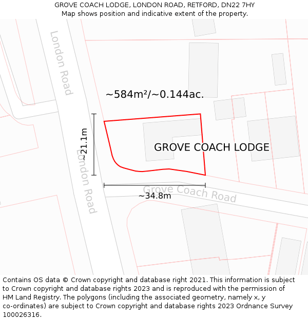 GROVE COACH LODGE, LONDON ROAD, RETFORD, DN22 7HY: Plot and title map