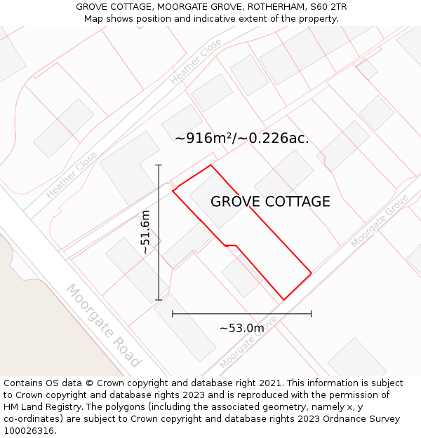 GROVE COTTAGE, MOORGATE GROVE, ROTHERHAM, S60 2TR: Plot and title map