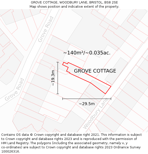 GROVE COTTAGE, WOODBURY LANE, BRISTOL, BS8 2SE: Plot and title map
