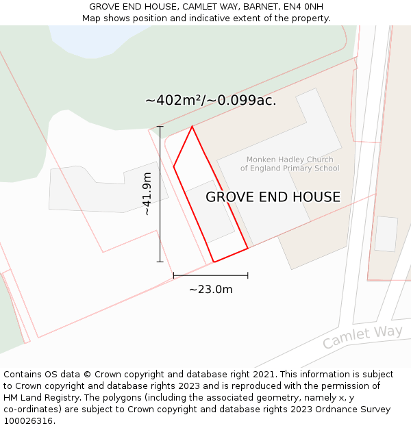 GROVE END HOUSE, CAMLET WAY, BARNET, EN4 0NH: Plot and title map