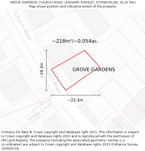 GROVE GARDENS, CHURCH ROAD, LEONARD STANLEY, STONEHOUSE, GL10 3NU: Plot and title map