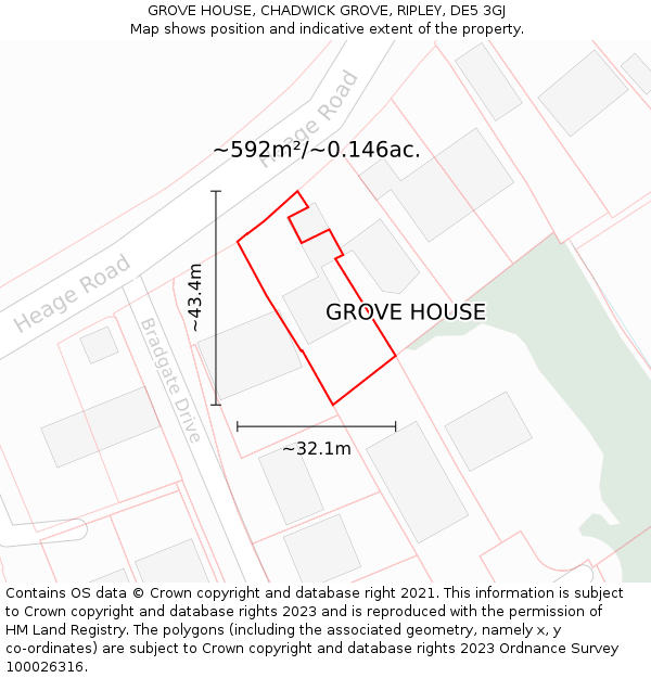GROVE HOUSE, CHADWICK GROVE, RIPLEY, DE5 3GJ: Plot and title map