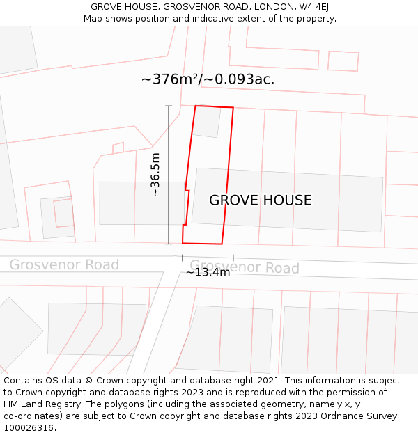 GROVE HOUSE, GROSVENOR ROAD, LONDON, W4 4EJ: Plot and title map