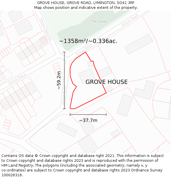 GROVE HOUSE, GROVE ROAD, LYMINGTON, SO41 3RF: Plot and title map