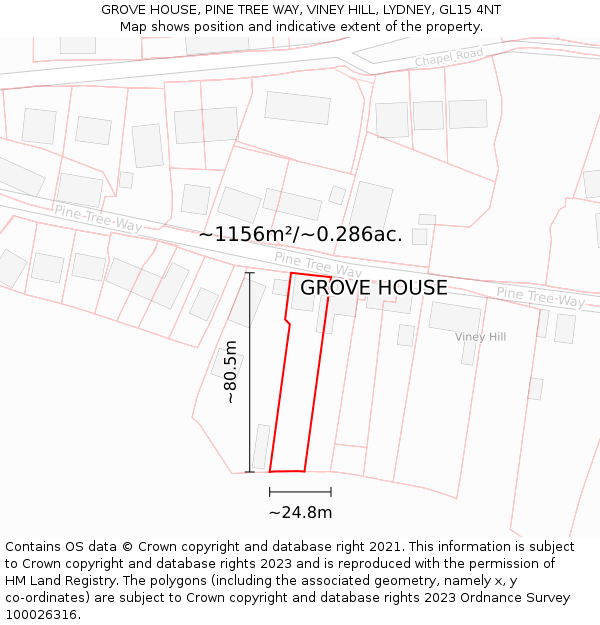 GROVE HOUSE, PINE TREE WAY, VINEY HILL, LYDNEY, GL15 4NT: Plot and title map