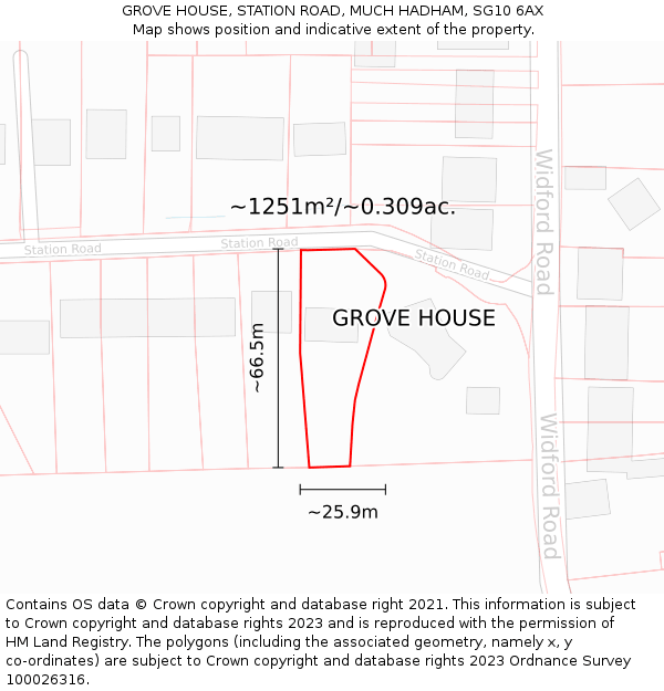 GROVE HOUSE, STATION ROAD, MUCH HADHAM, SG10 6AX: Plot and title map