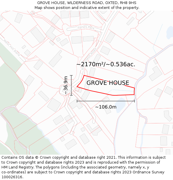 GROVE HOUSE, WILDERNESS ROAD, OXTED, RH8 9HS: Plot and title map