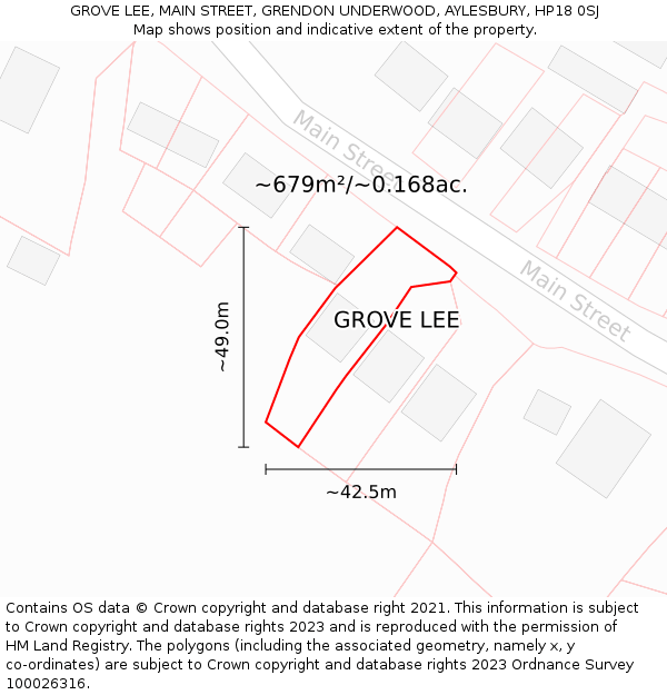 GROVE LEE, MAIN STREET, GRENDON UNDERWOOD, AYLESBURY, HP18 0SJ: Plot and title map