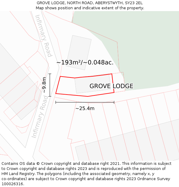 GROVE LODGE, NORTH ROAD, ABERYSTWYTH, SY23 2EL: Plot and title map