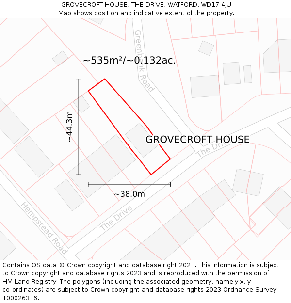 GROVECROFT HOUSE, THE DRIVE, WATFORD, WD17 4JU: Plot and title map
