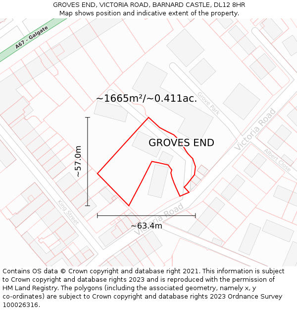 GROVES END, VICTORIA ROAD, BARNARD CASTLE, DL12 8HR: Plot and title map