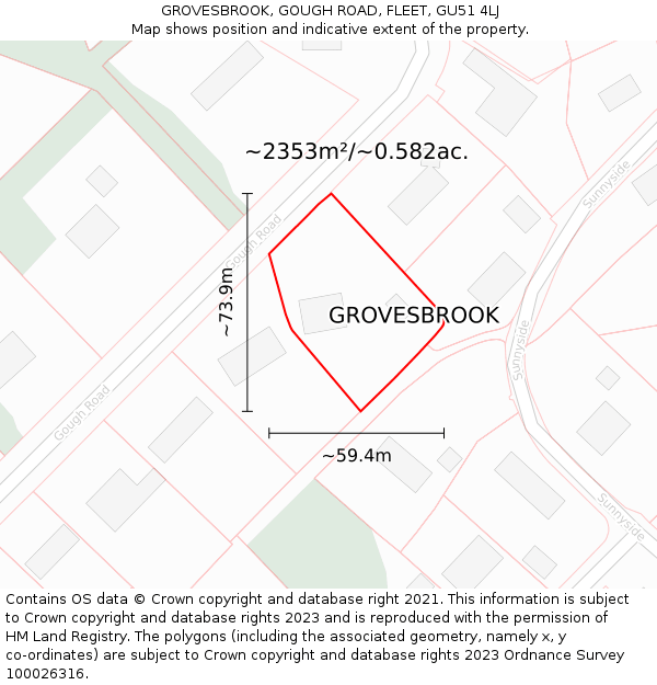 GROVESBROOK, GOUGH ROAD, FLEET, GU51 4LJ: Plot and title map