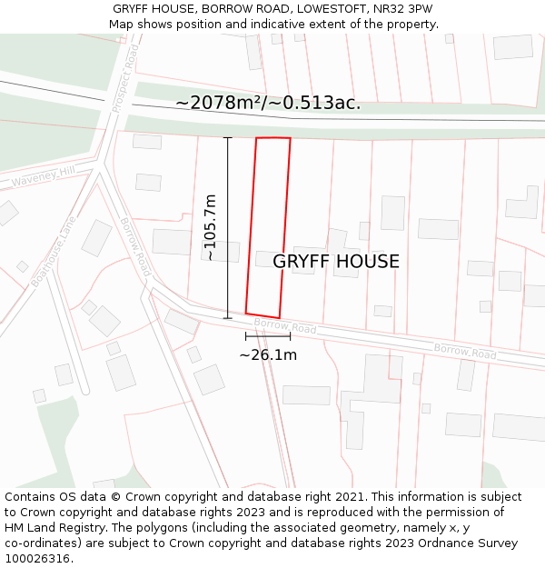 GRYFF HOUSE, BORROW ROAD, LOWESTOFT, NR32 3PW: Plot and title map